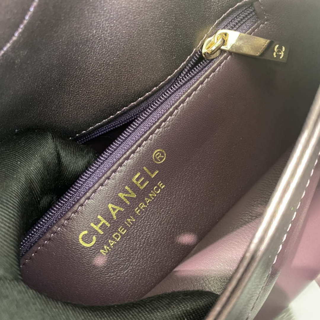 Chanel A92236 Flap Bag With Top Handle Lambskin & Gold-Tone Metal Purple | chanel a92236 flap bag with top handle lambskin gold tone metal black 018