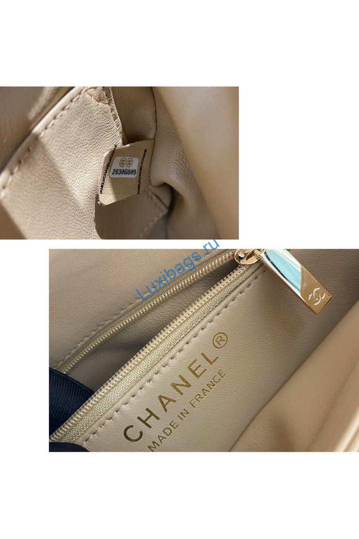 Chanel A92236 Flap Bag With Top Handle Lambskin & Gold-Tone Metal Apricot | chanel a92236 flap bag with top handle lambskin gold tone metal black 036