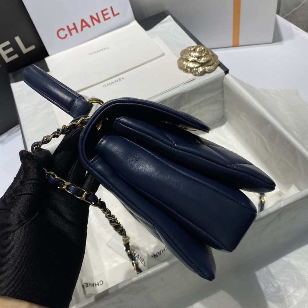 Chanel A92236 Flap Bag With Top Handle Lambskin & Gold-Tone Metal Navy Blue | chanel a92236 flap bag with top handle lambskin gold tone metal black 041