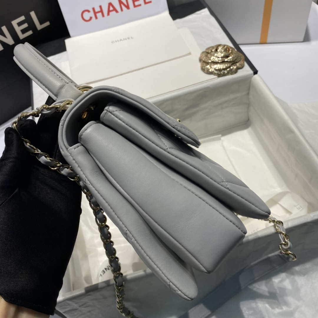 Chanel A92236 Flap Bag With Top Handle Lambskin & Gold-Tone Metal Gray | chanel a92236 flap bag with top handle lambskin gold tone metal gray 005