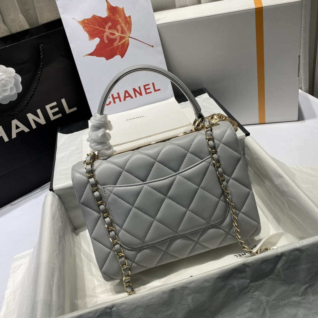 Chanel A92236 Flap Bag With Top Handle Lambskin & Gold-Tone Metal Gray | chanel a92236 flap bag with top handle lambskin gold tone metal gray 006