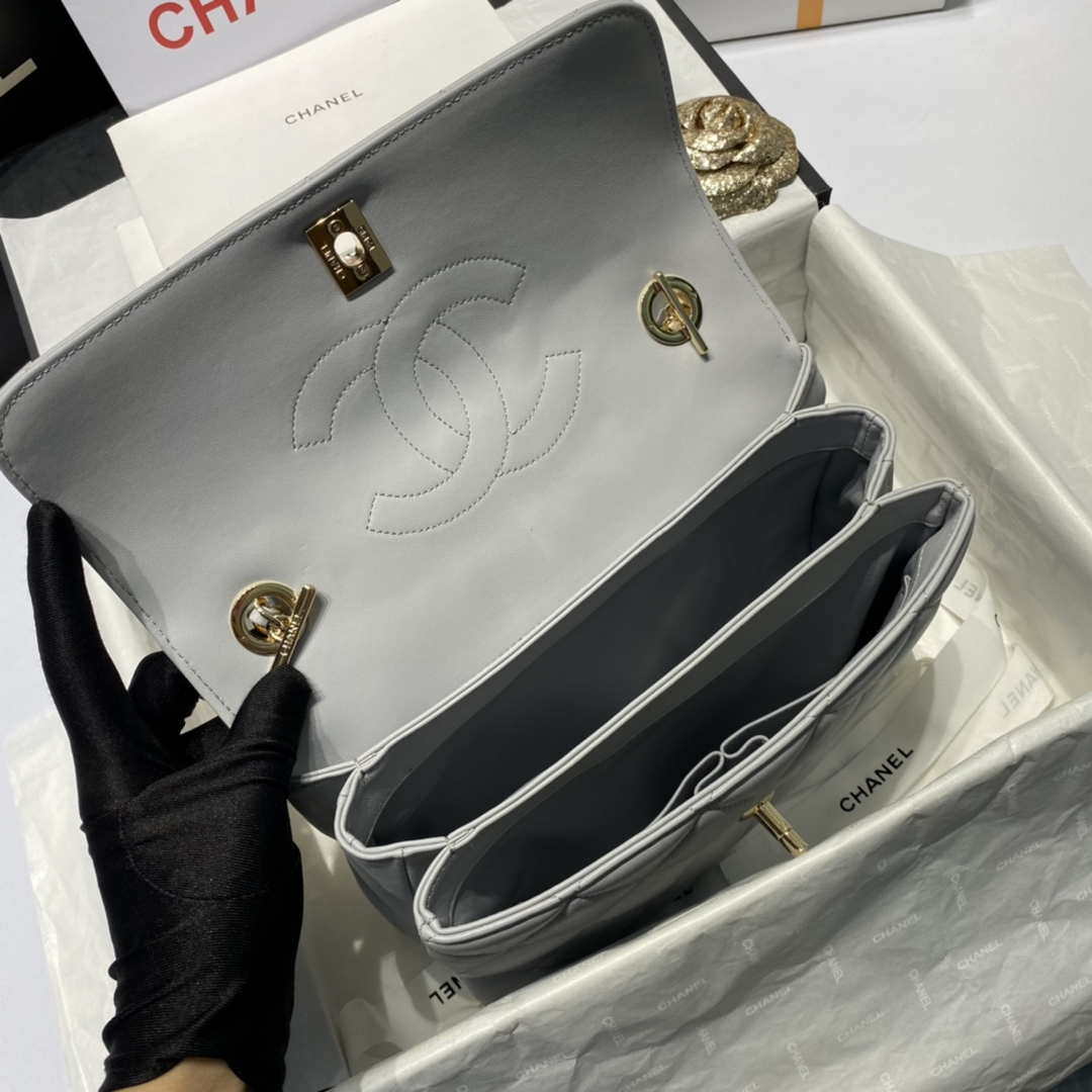 Chanel A92236 Flap Bag With Top Handle Lambskin & Gold-Tone Metal Gray | chanel a92236 flap bag with top handle lambskin gold tone metal gray 008