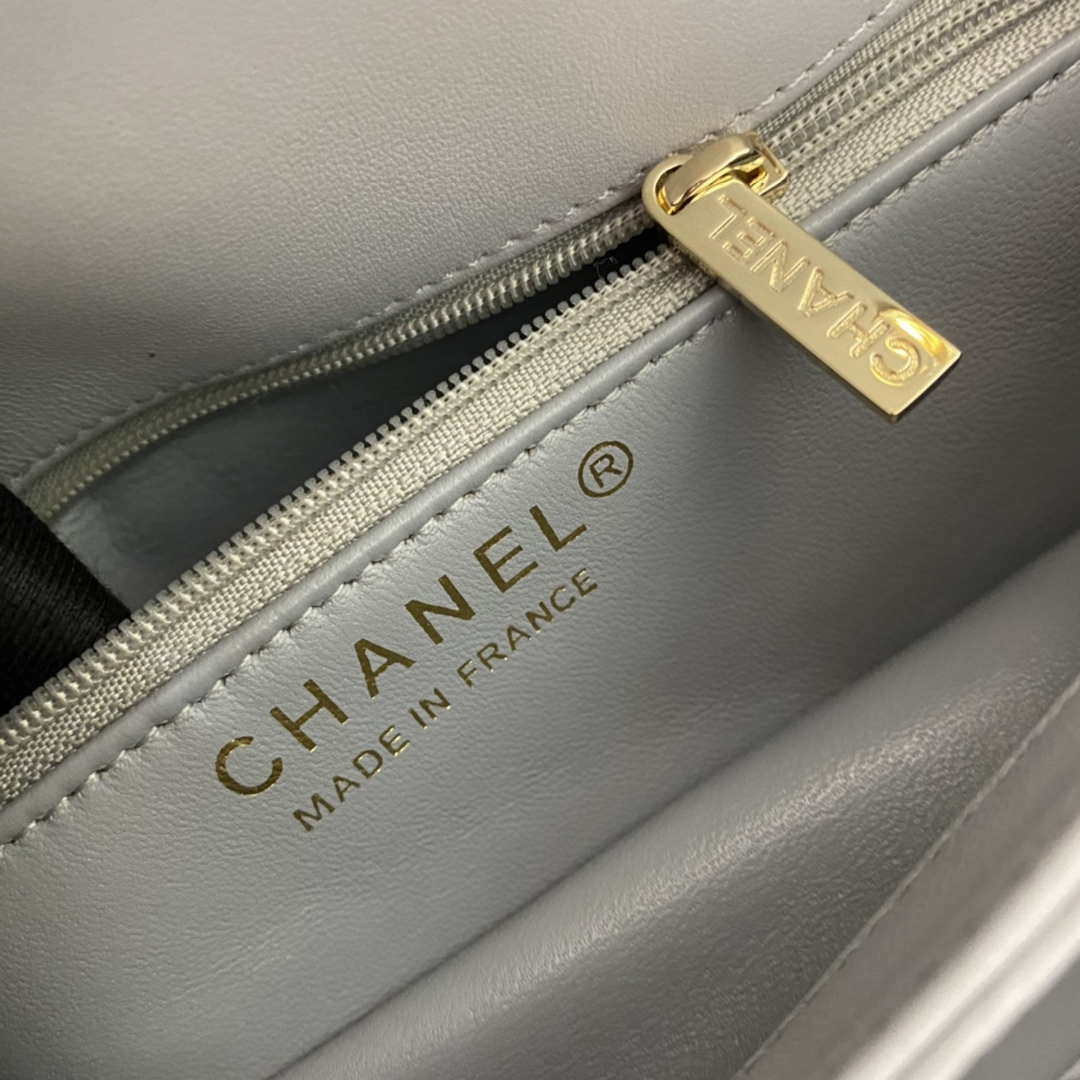 Chanel A92236 Flap Bag With Top Handle Lambskin & Gold-Tone Metal Gray | chanel a92236 flap bag with top handle lambskin gold tone metal gray 009