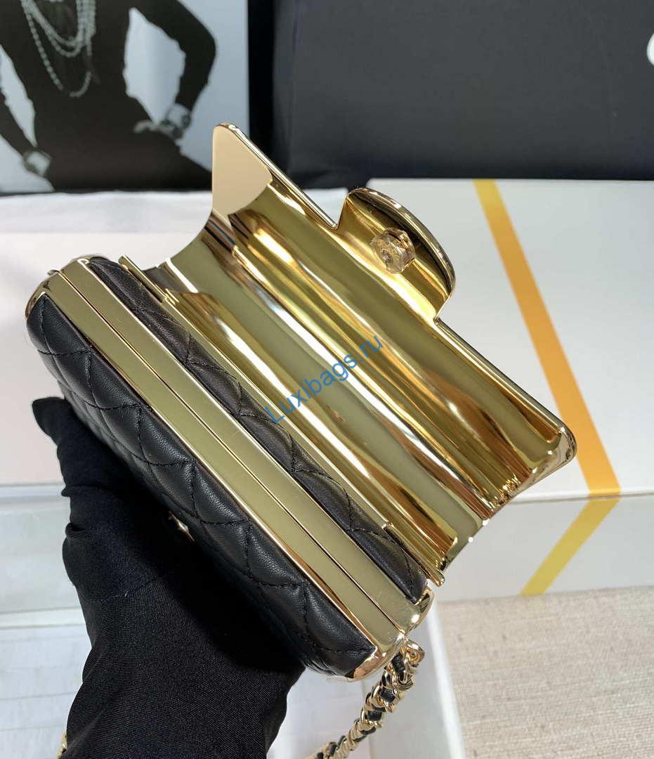 Chanel AS3308 Small Evening Bag 22A Limited Edition Black Lambskin Gold | chanel as3308 small evening bag 22a limited edition black lambskin gold 008