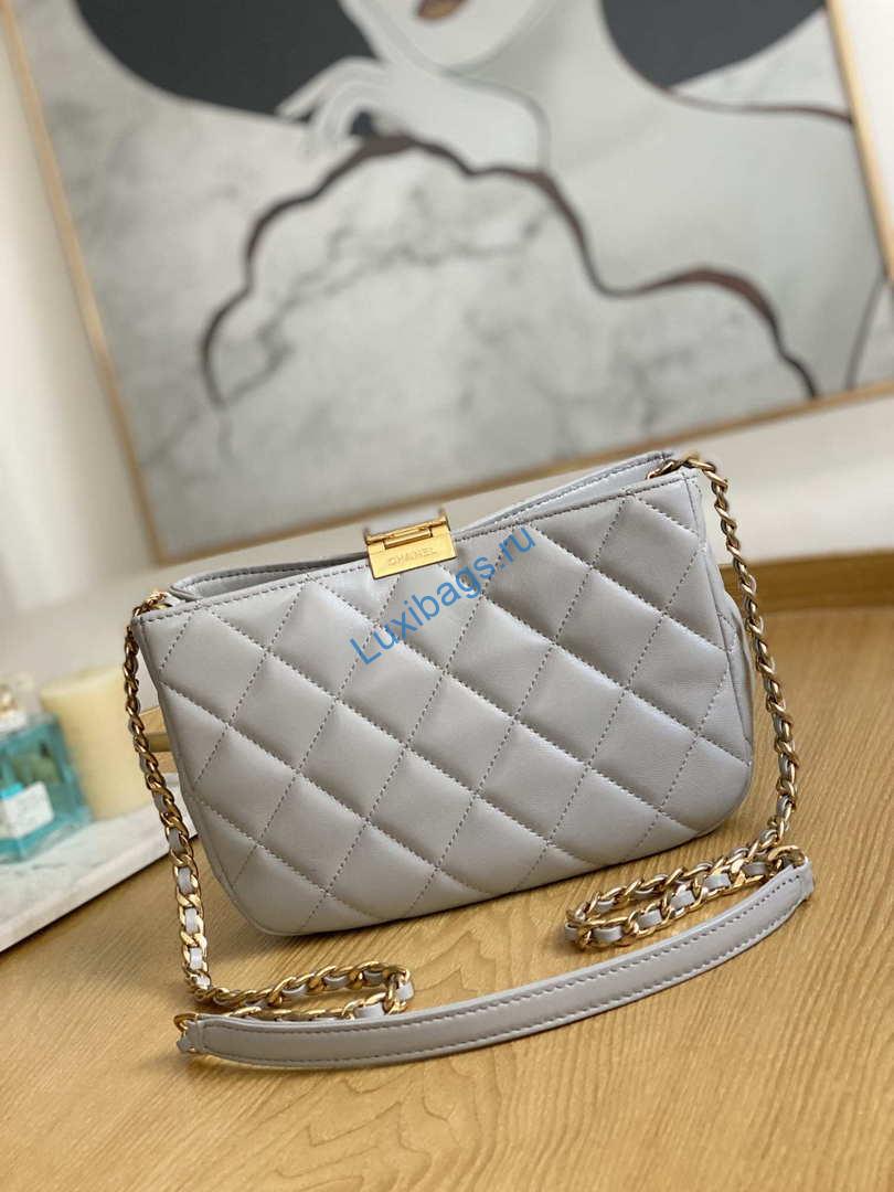 Chanel AS3476 HOBO Handbag Lambskin & Gold-Tone Metal Light Gray | chanel as3476 hobo handbag lambskin gold tone metal 011