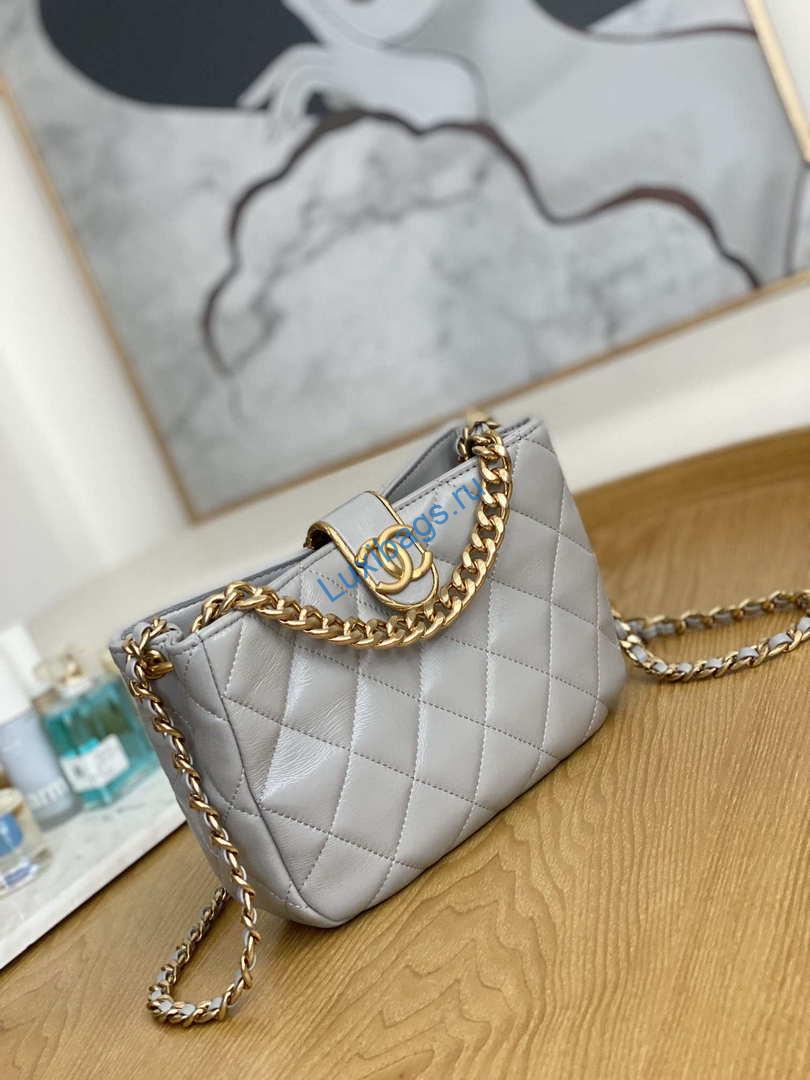 Chanel AS3476 HOBO Handbag Lambskin & Gold-Tone Metal Light Gray | chanel as3476 hobo handbag lambskin gold tone metal 012