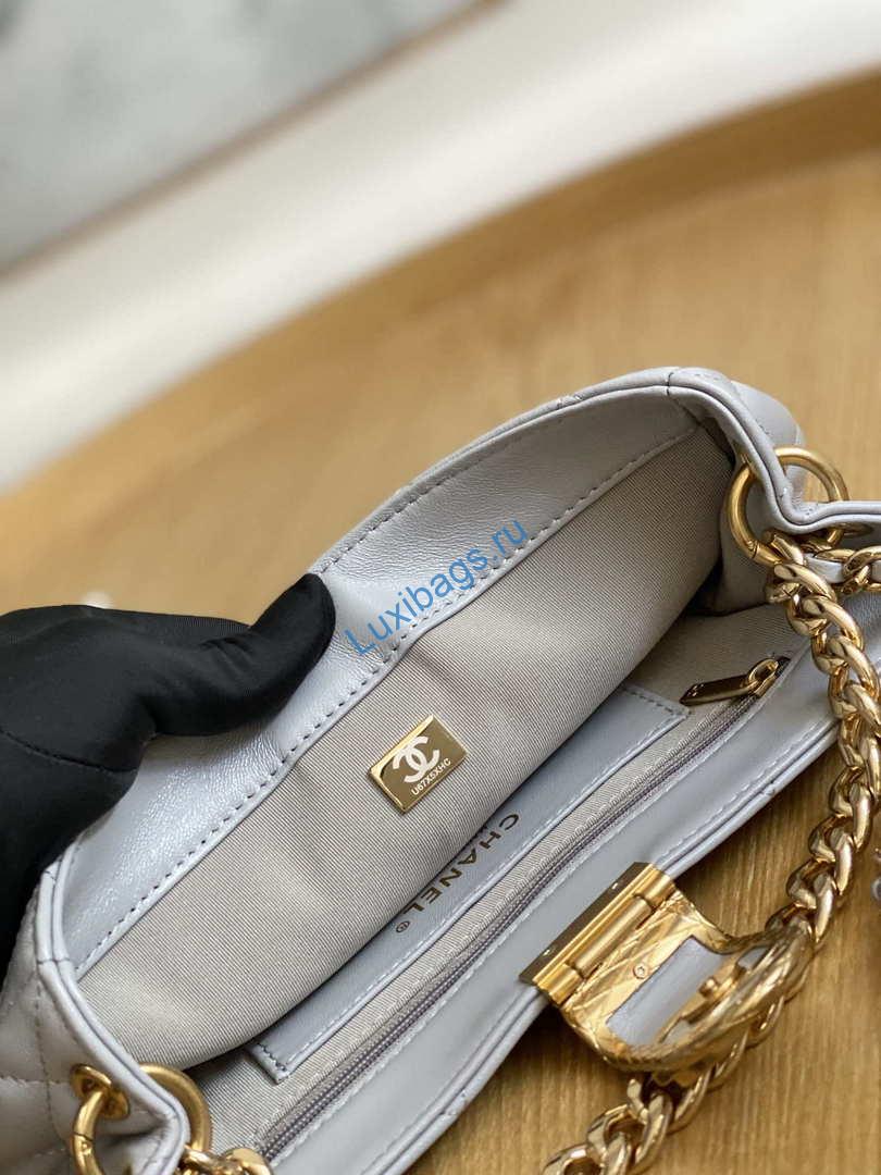 Chanel AS3476 HOBO Handbag Lambskin & Gold-Tone Metal Light Gray | chanel as3476 hobo handbag lambskin gold tone metal 017