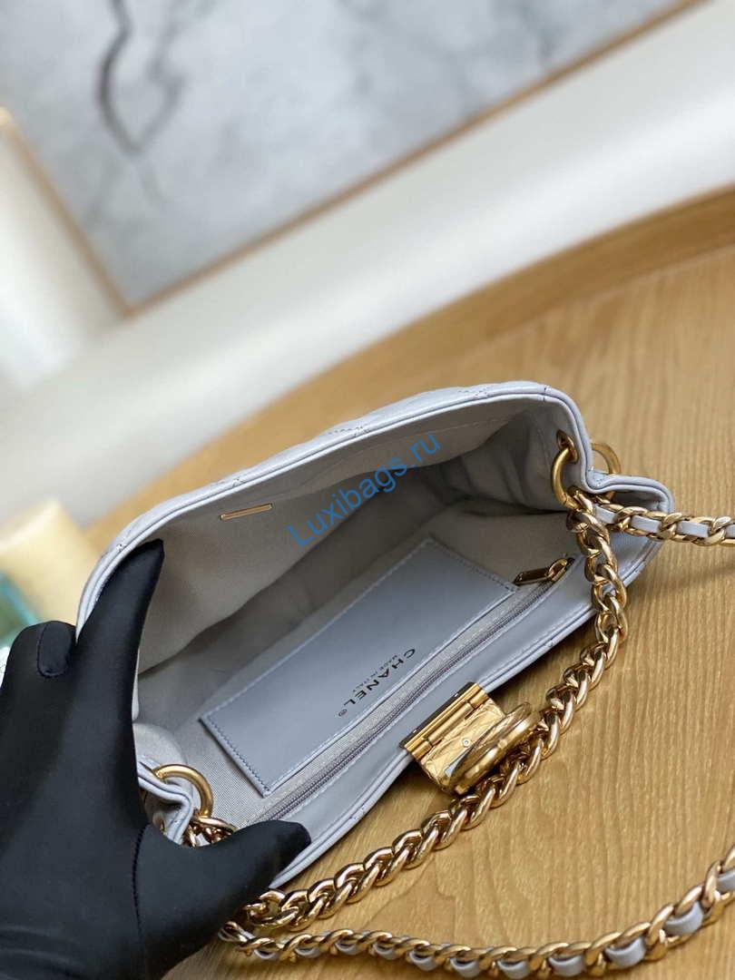 Chanel AS3476 HOBO Handbag Lambskin & Gold-Tone Metal Light Gray | chanel as3476 hobo handbag lambskin gold tone metal 018