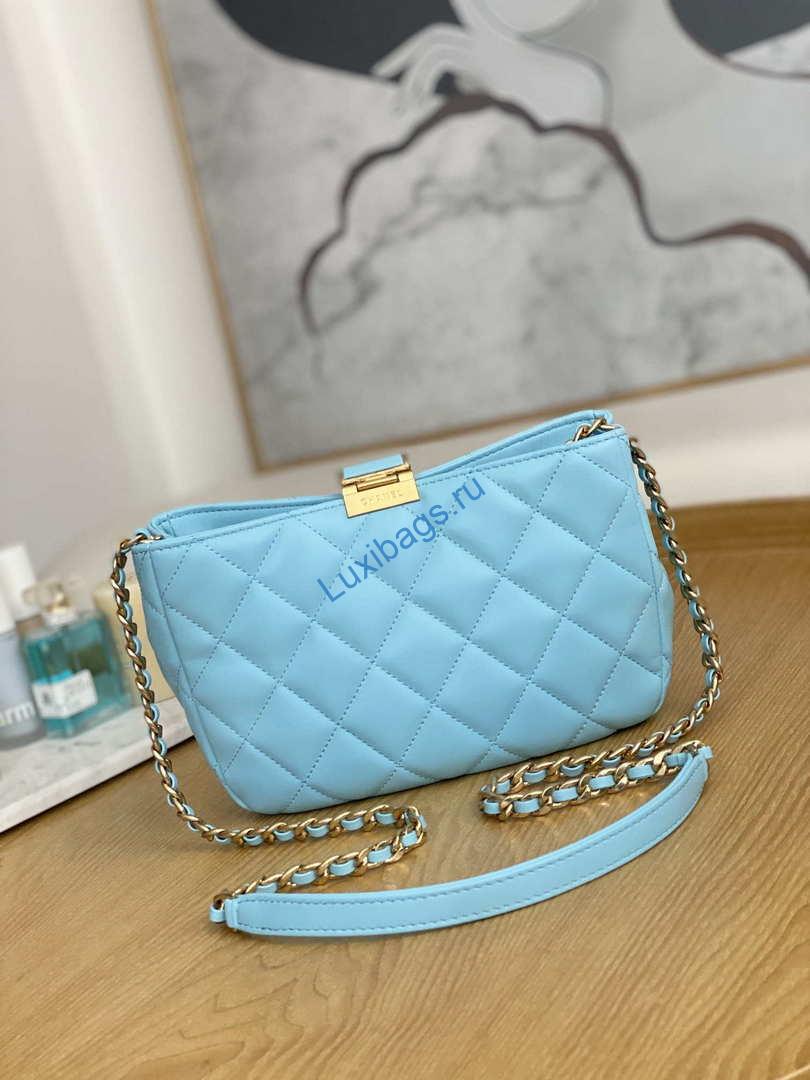 Chanel AS3476 HOBO Handbag Lambskin & Gold-Tone Metal Light Blue | chanel as3476 hobo handbag lambskin gold tone metal 020