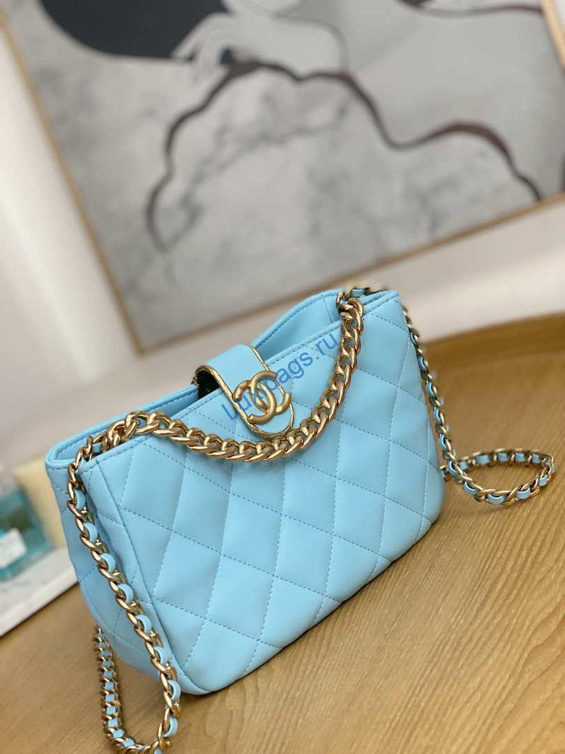Chanel AS3476 HOBO Handbag Lambskin & Gold-Tone Metal Light Blue | chanel as3476 hobo handbag lambskin gold tone metal 021