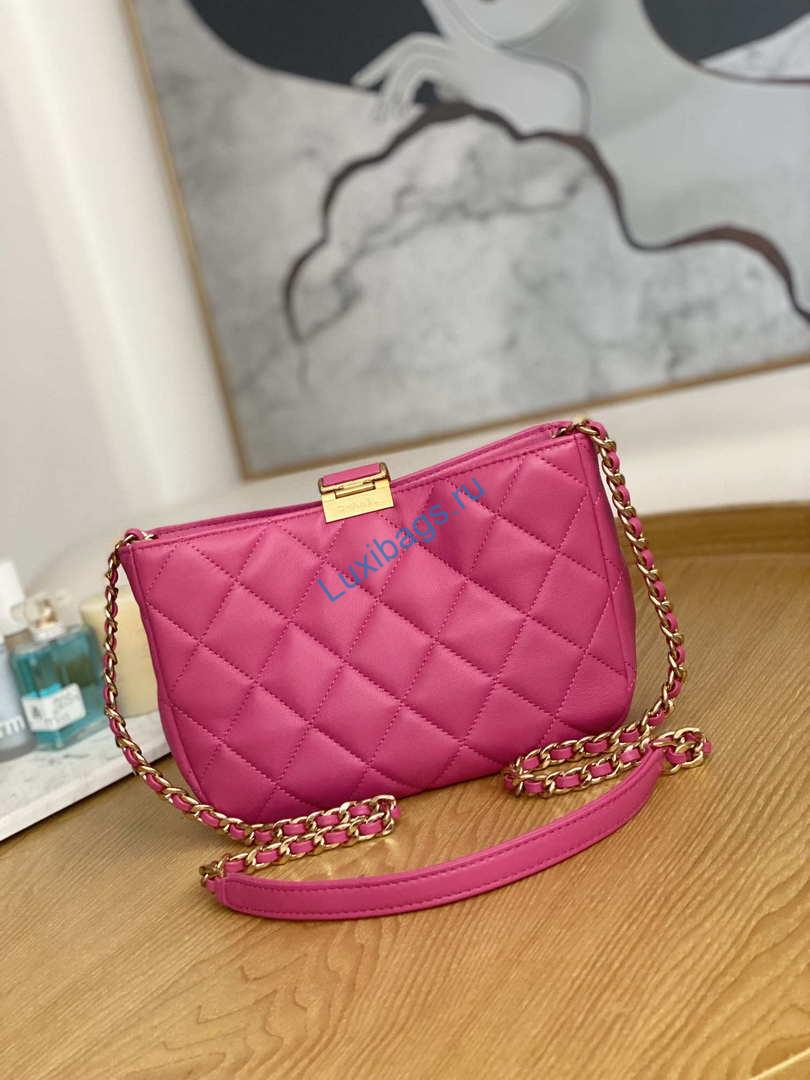 Chanel AS3476 HOBO Handbag Lambskin & Gold-Tone Metal Rose Red | chanel as3476 hobo handbag lambskin gold tone metal 038