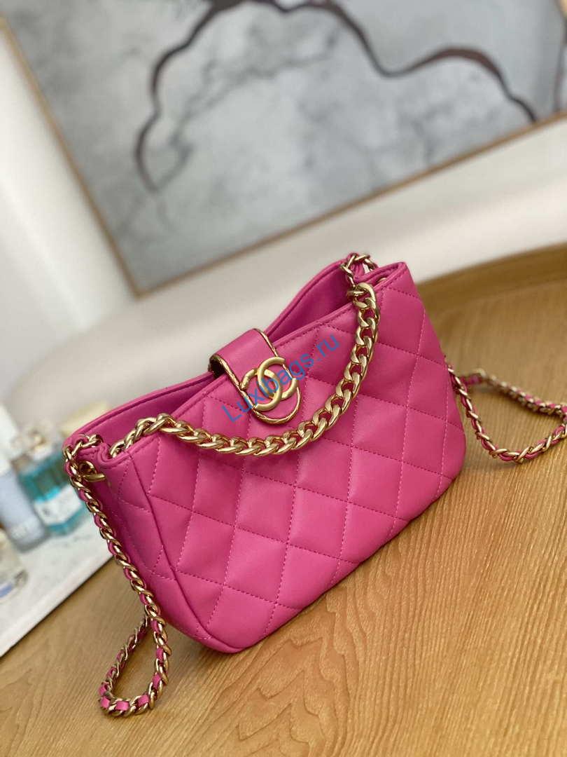 Chanel AS3476 HOBO Handbag Lambskin & Gold-Tone Metal Rose Red | chanel as3476 hobo handbag lambskin gold tone metal 039