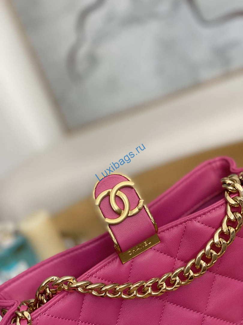 Chanel AS3476 HOBO Handbag Lambskin & Gold-Tone Metal Rose Red | chanel as3476 hobo handbag lambskin gold tone metal 040