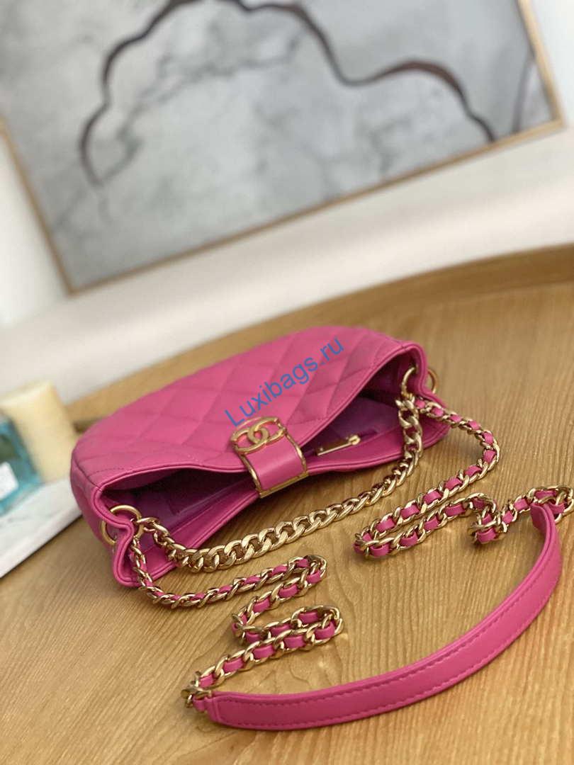 Chanel AS3476 HOBO Handbag Lambskin & Gold-Tone Metal Rose Red | chanel as3476 hobo handbag lambskin gold tone metal 042