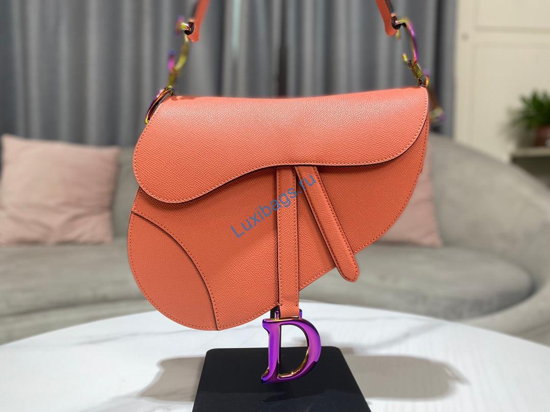 Dior M0446 Dior Saddle Bag Orange Grained Calfskin Purple logo | dior m0446 dior saddle bag orange grained calfskin purple logo 002