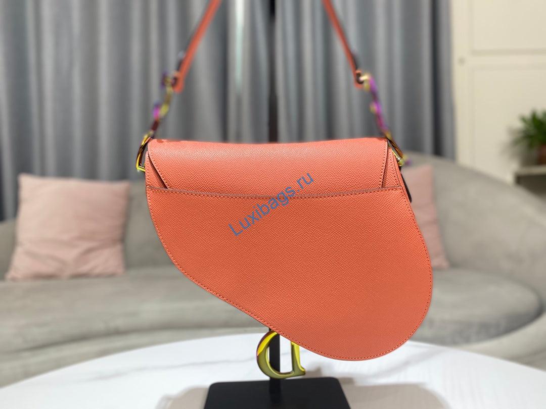 Dior M0446 Dior Saddle Bag Orange Grained Calfskin Purple logo | dior m0446 dior saddle bag orange grained calfskin purple logo 003