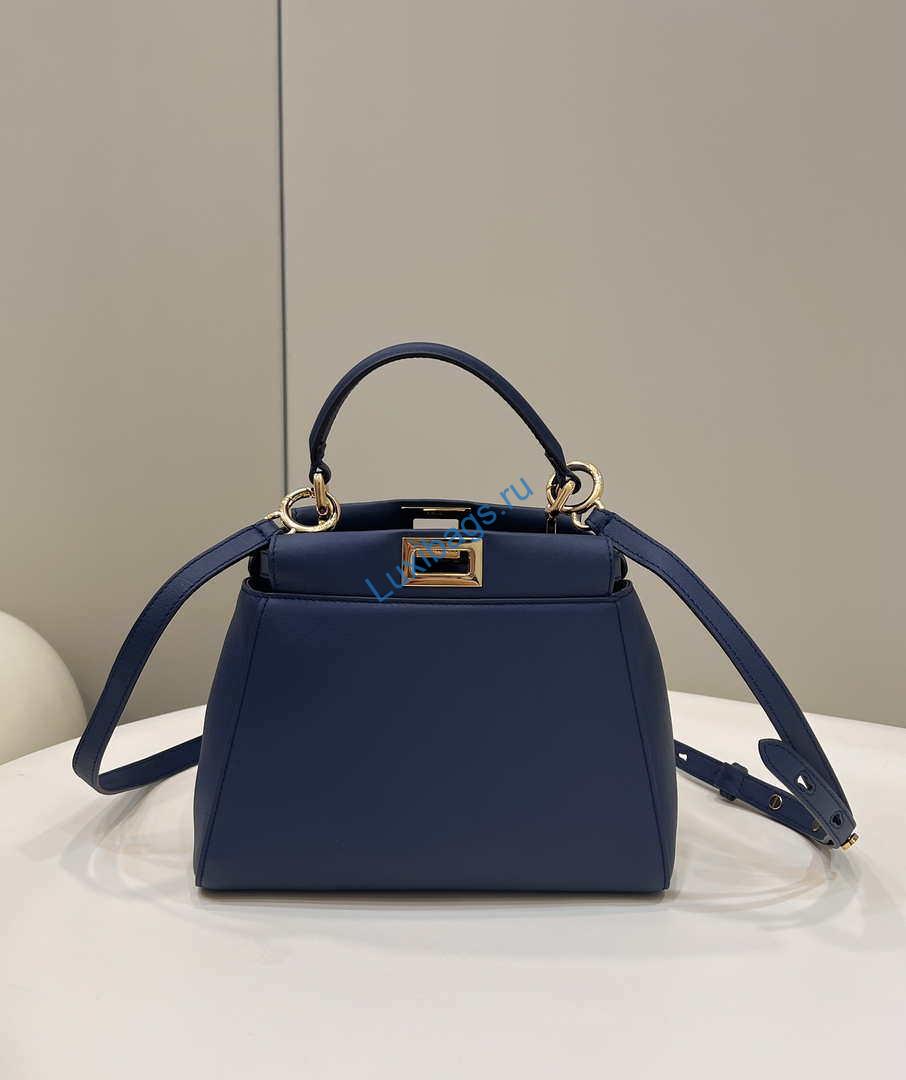 Fendi 8BN335 Peekaboo ISeeU Small Navy blue leather bag 2113s | fendi 8bn335 peekaboo iseeu small navy blue leather bag 003