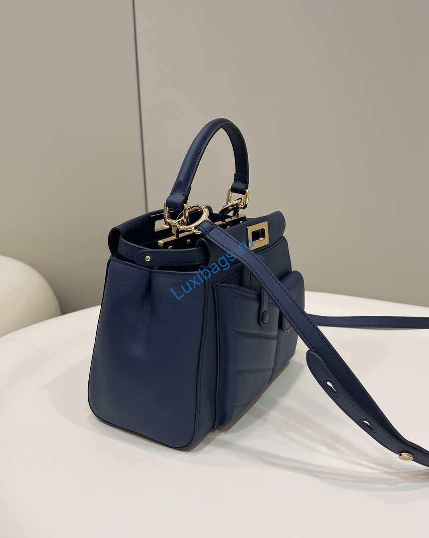 Fendi 8BN335 Peekaboo ISeeU Small Navy blue leather bag 2113s | fendi 8bn335 peekaboo iseeu small navy blue leather bag 004