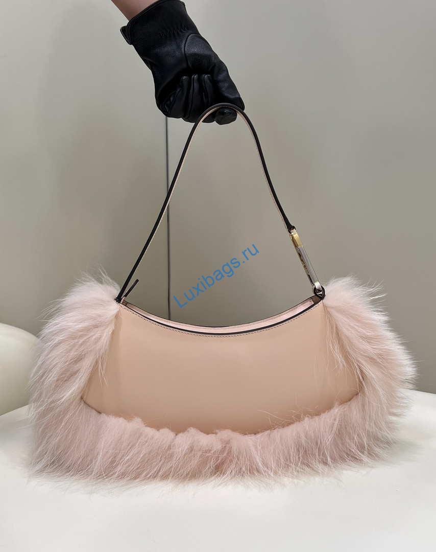 Fendi 8BS068ALS9F1IVT O’Lock Swing Pale pink leather and fox fur pouch 8573 | fendi 8bs068als9f1ivs o lock swing pale pink leather and fox fur pouch 8573 3