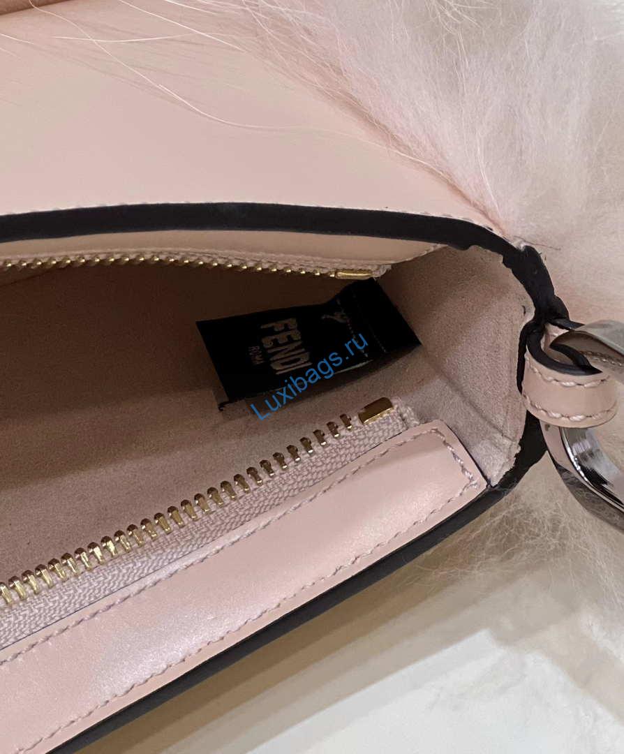 Fendi 8BS068ALS9F1IVT O’Lock Swing Pale pink leather and fox fur pouch 8573 | fendi 8bs068als9f1ivs o lock swing pale pink leather and fox fur pouch 8573 9