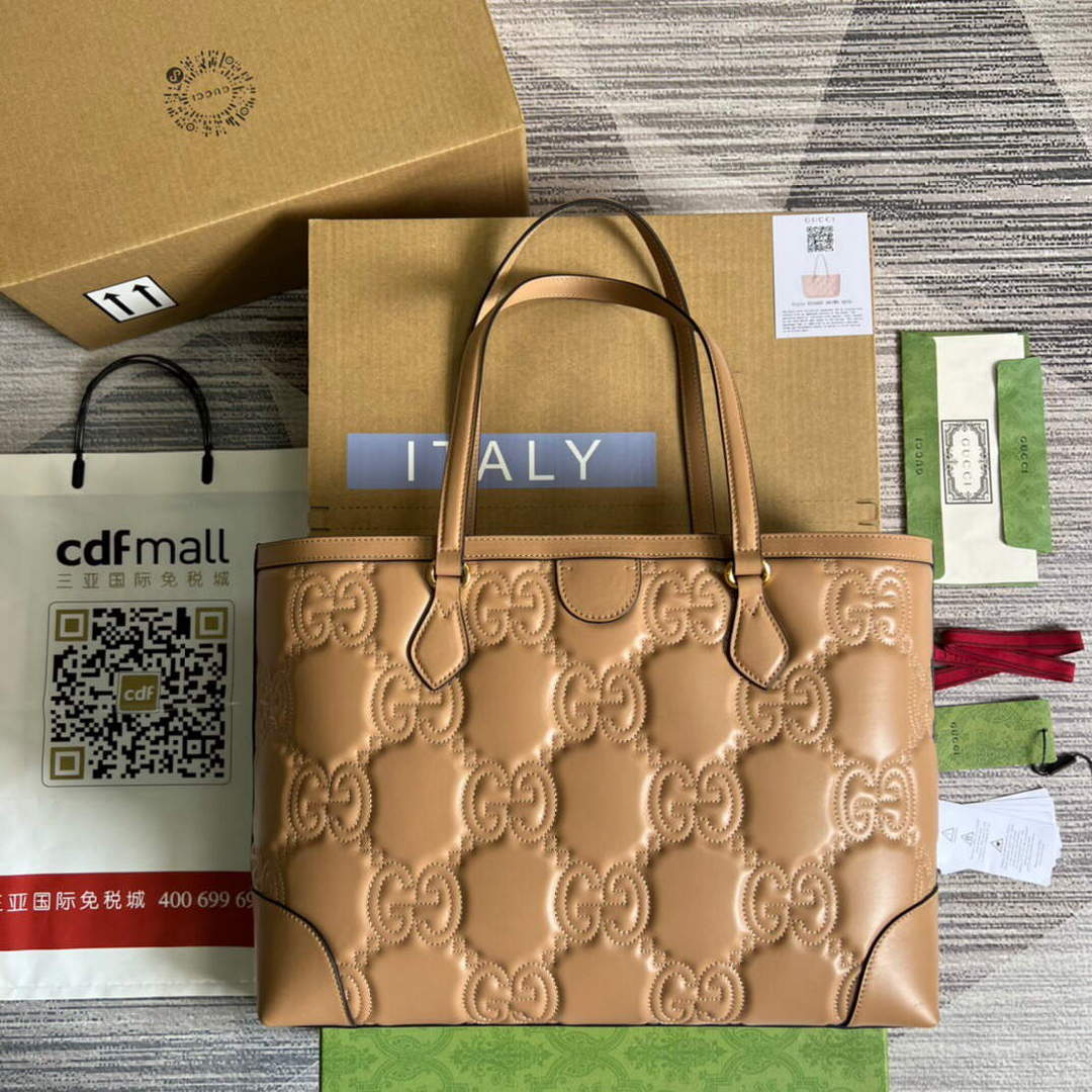 Gucci 631685 GG matelassé leather medium tote Bag Beige | gucci 631685 gg matelasse leather medium tote bag 033