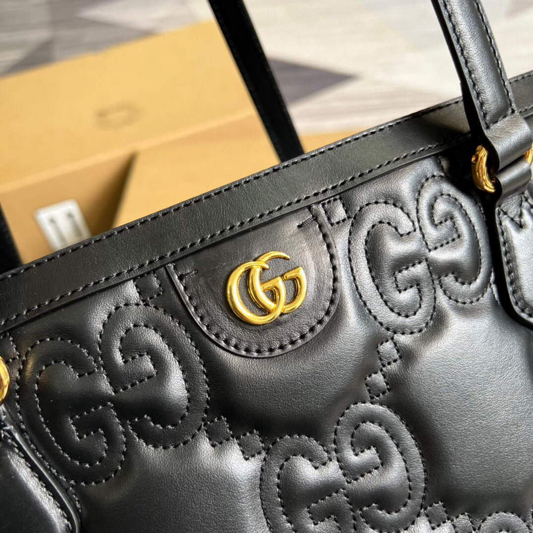 Gucci 631685 GG matelassé leather medium tote Bag Black | gucci 631685 gg matelasse leather medium tote bag black 006