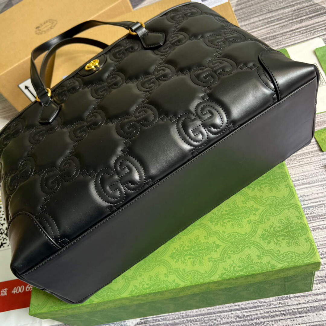 Gucci 631685 GG matelassé leather medium tote Bag Black | gucci 631685 gg matelasse leather medium tote bag black 007