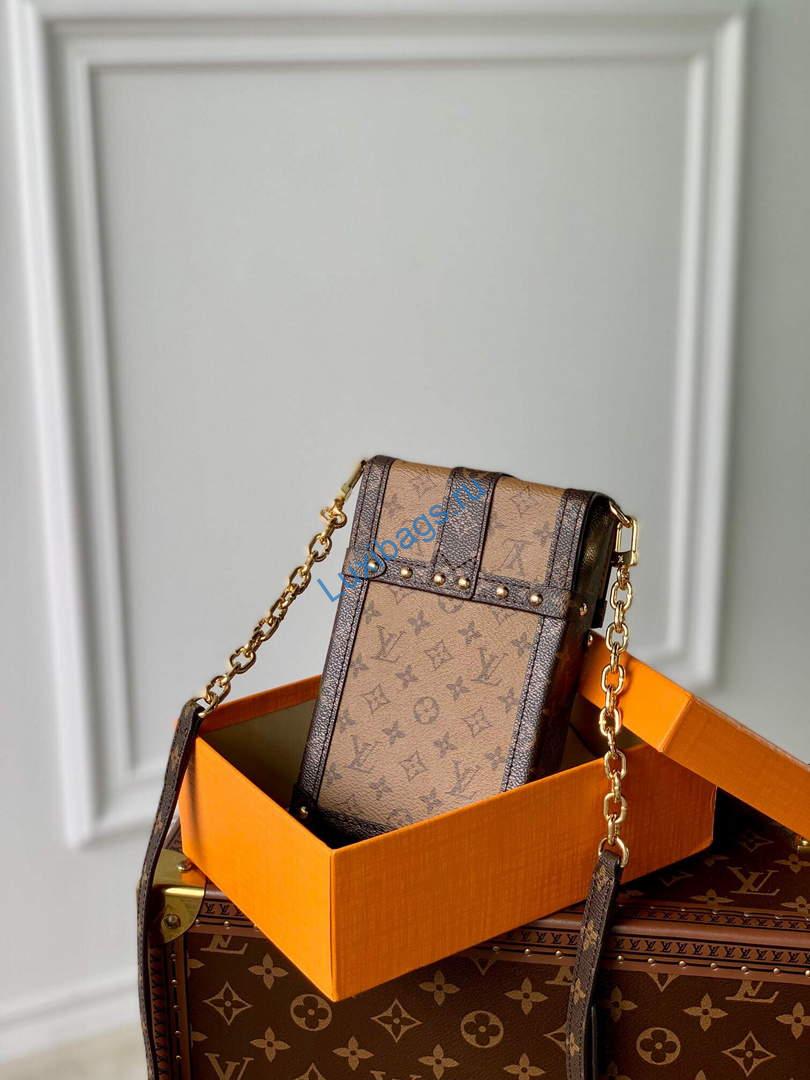 LV M63913 Louis Vuitton Vertical Trunk Pochette Bag Brown | lv m63913 louis vuitton vertical trunk pochette bag 013