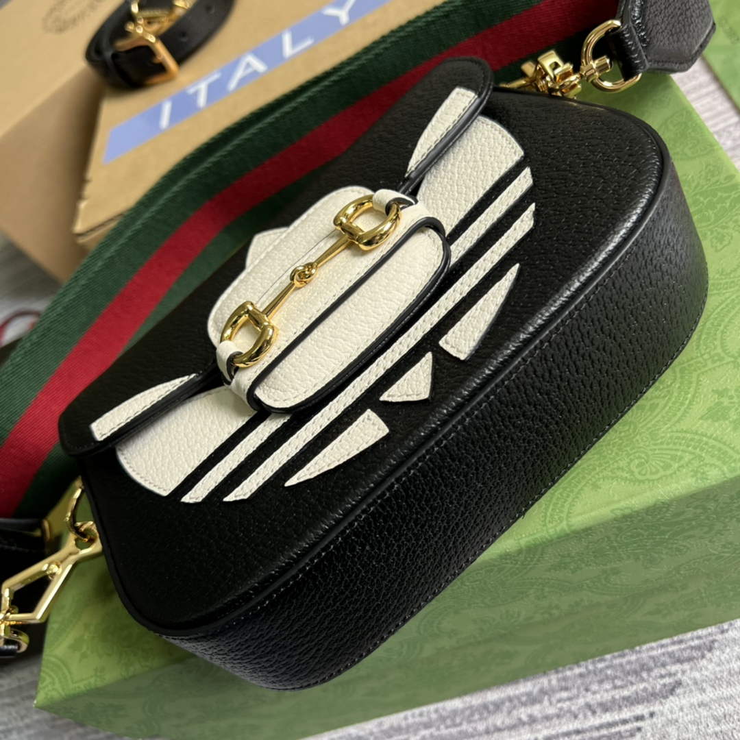 Adidas x Gucci 658574 Horsebit 1955 mini bag black and white leather | adidas x gucci 658574 horsebit 1955 mini bag 06