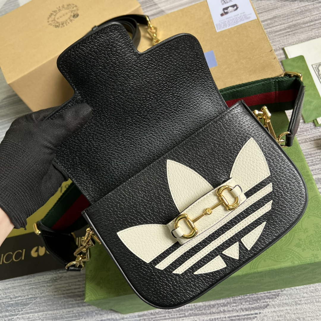 Adidas x Gucci 658574 Horsebit 1955 mini bag black and white leather | adidas x gucci 658574 horsebit 1955 mini bag 07