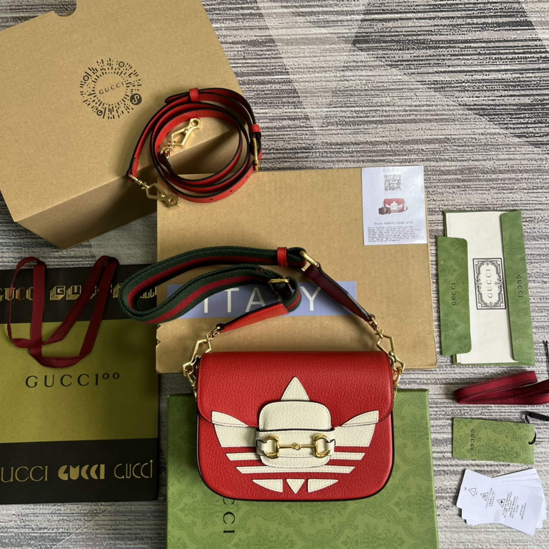 Adidas x Gucci 658574 Horsebit 1955 mini bag red and white leather | adidas x gucci 658574 horsebit 1955 mini bag 10