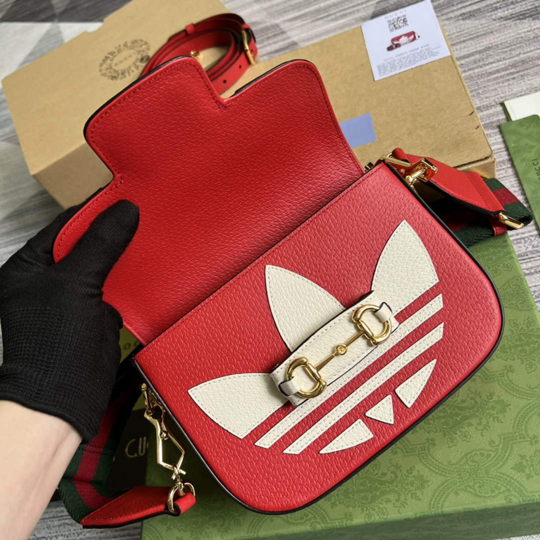 Adidas x Gucci 658574 Horsebit 1955 mini bag red and white leather | adidas x gucci 658574 horsebit 1955 mini bag 16