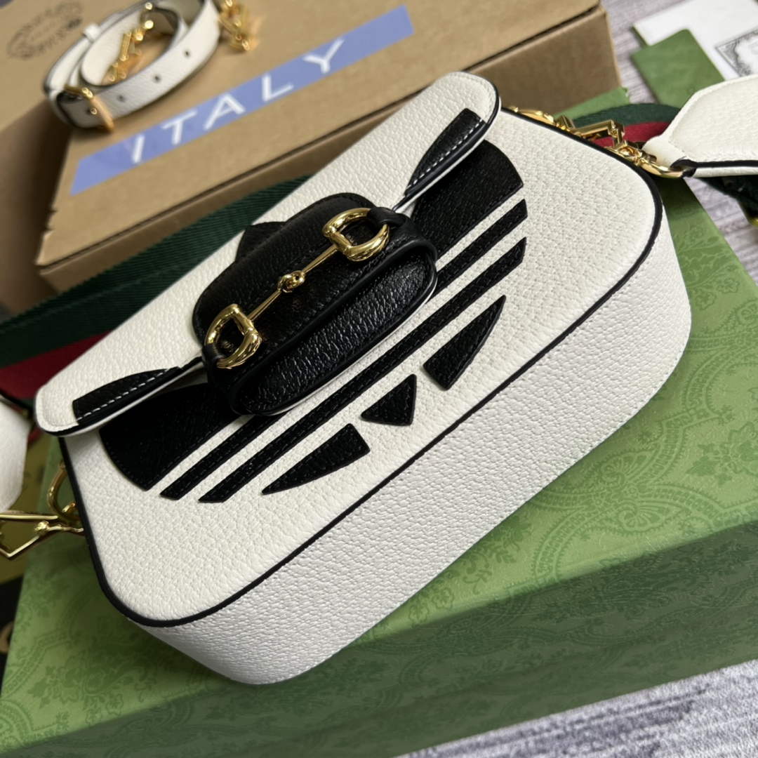 Adidas x Gucci 658574 Horsebit 1955 mini bag white and black leather | adidas x gucci 658574 horsebit 1955 mini bag 23