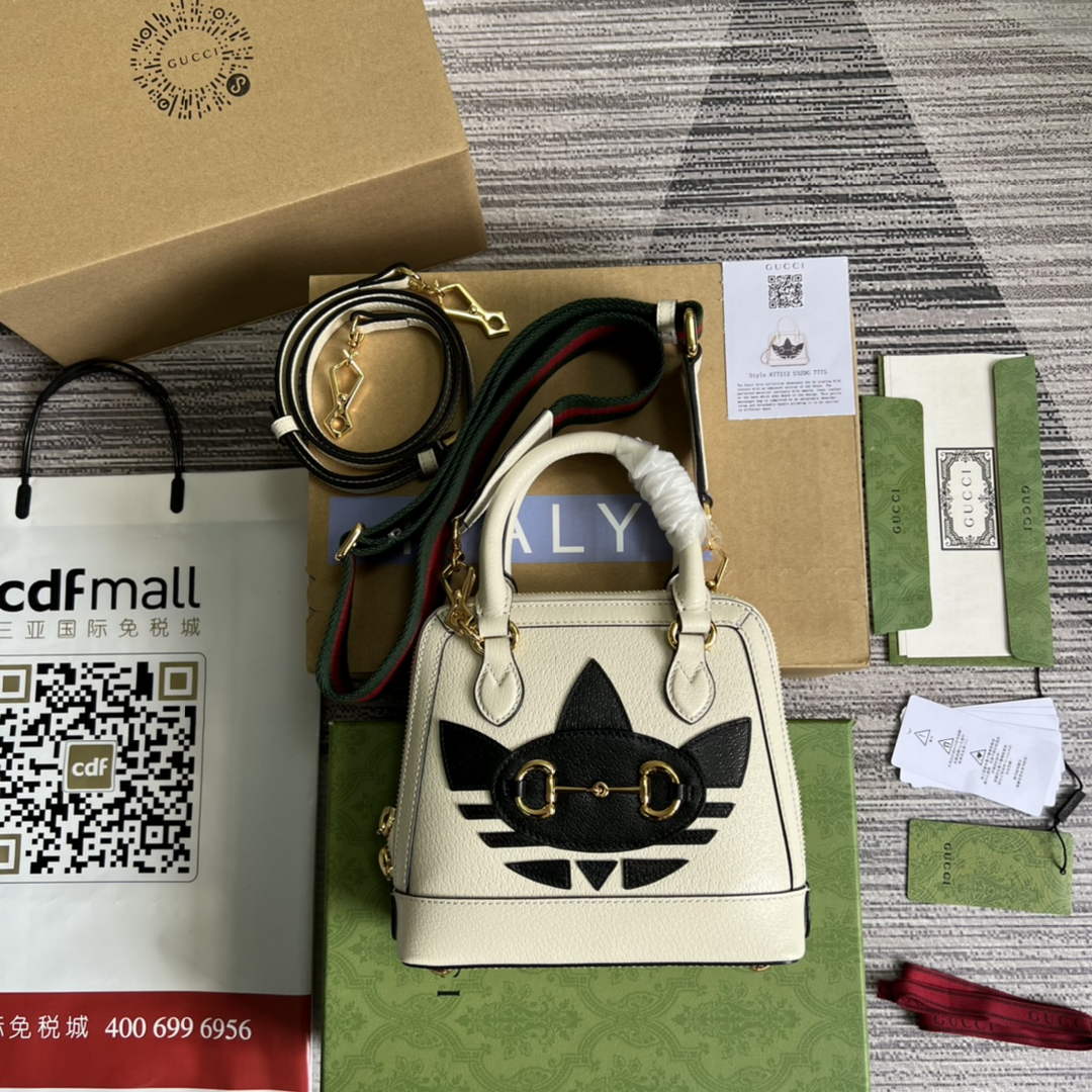 Adidas x Gucci 677212 Horsebit 1955 mini bag white and Black leather | adidas x gucci 677212 horsebit 1955 mini bag 10