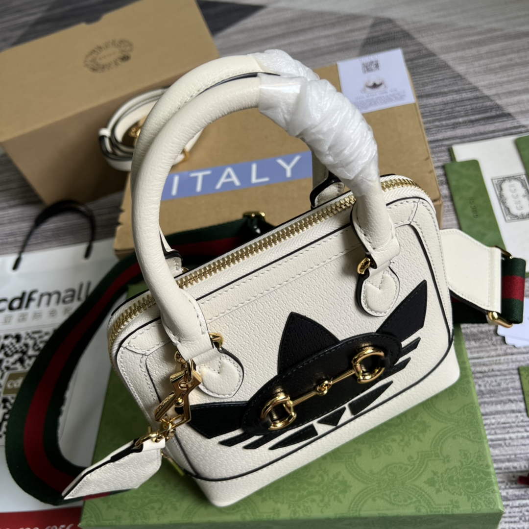 Adidas x Gucci 677212 Horsebit 1955 mini bag white and Black leather | adidas x gucci 677212 horsebit 1955 mini bag 14