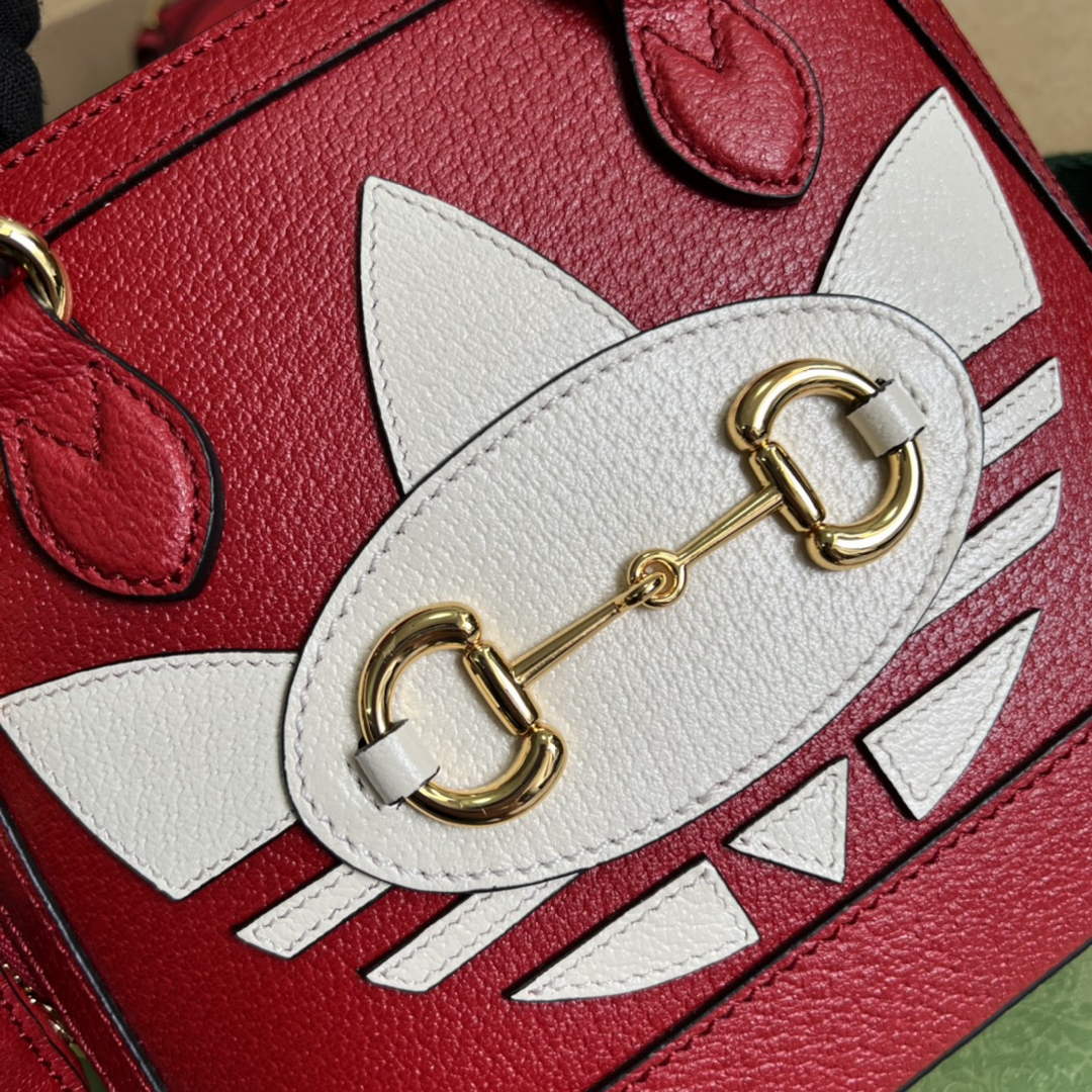 Adidas x Gucci 677212 Horsebit 1955 mini bag red and white leather | adidas x gucci 677212 horsebit 1955 mini bag 23