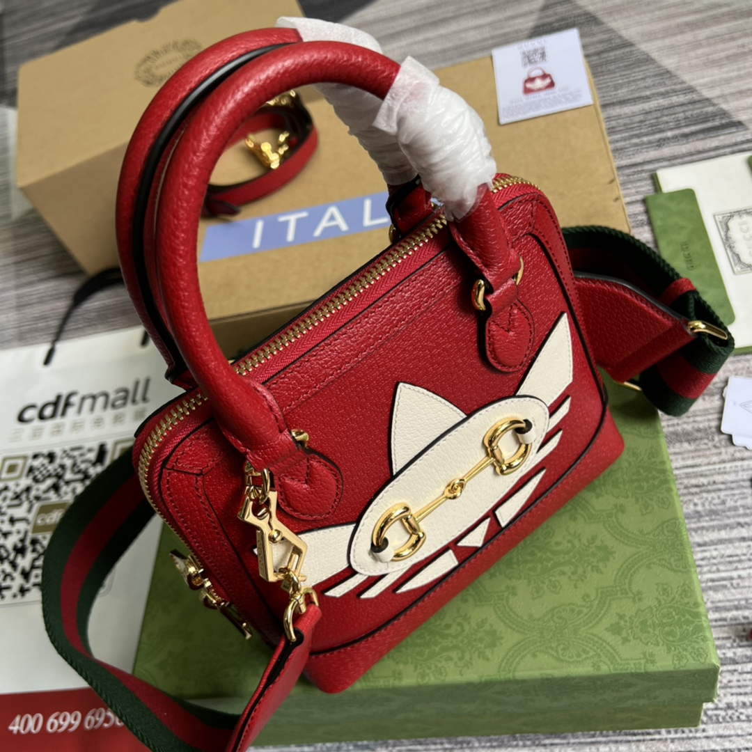 Adidas x Gucci 677212 Horsebit 1955 mini bag red and white leather | adidas x gucci 677212 horsebit 1955 mini bag 25