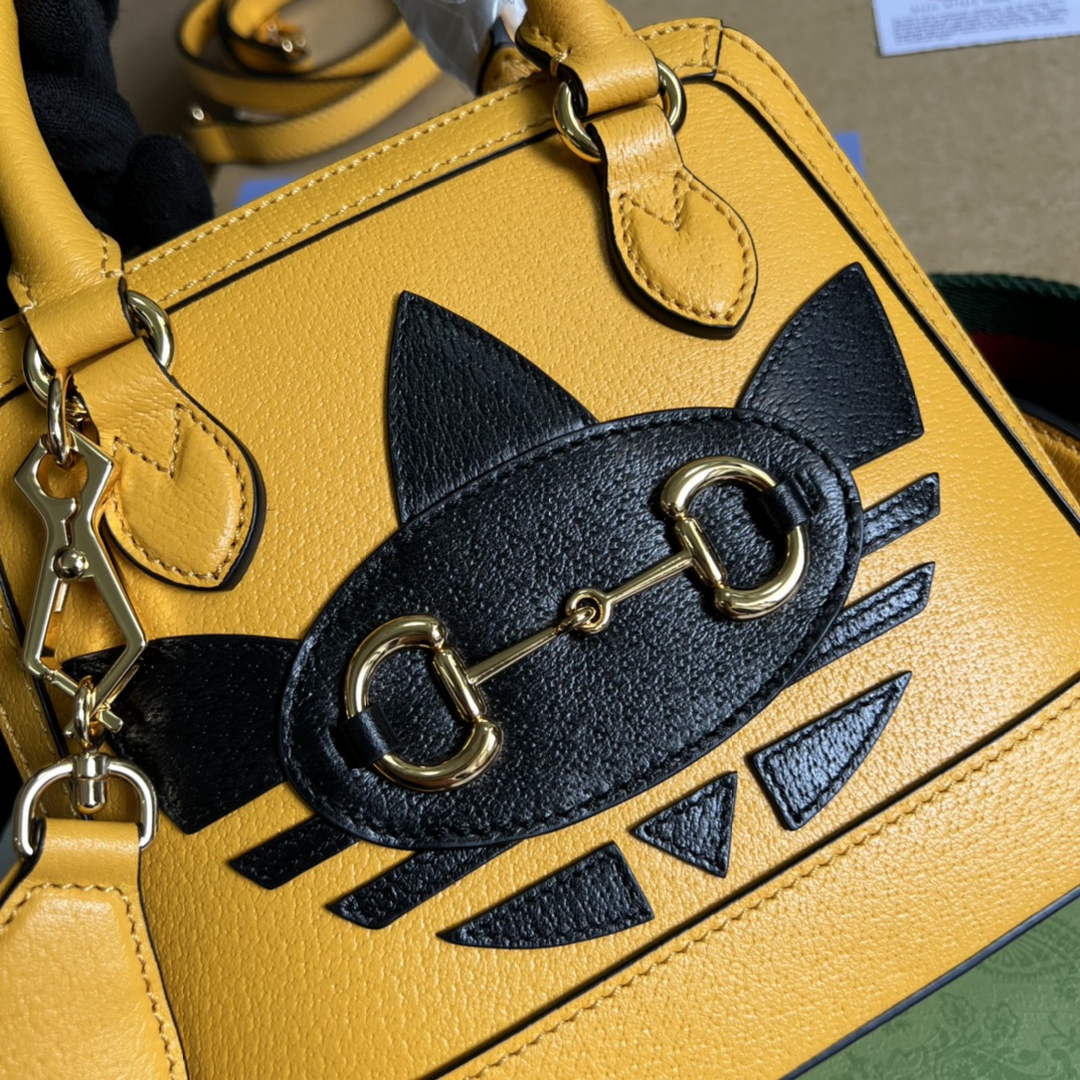 Adidas x Gucci 677212 Horsebit 1955 mini bag Yellow and black leather | adidas x gucci 677212 horsebit 1955 mini bag 32