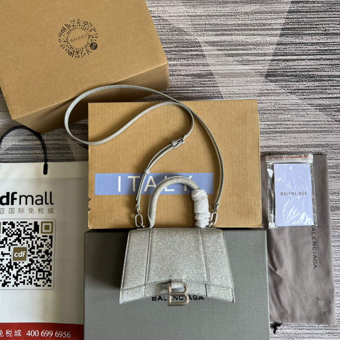 Balenciaga 592833 Flash drilling Hourglass XS Handbag Box Gray | balenciaga 592833 flash drilling hourglass xs handbag box 002