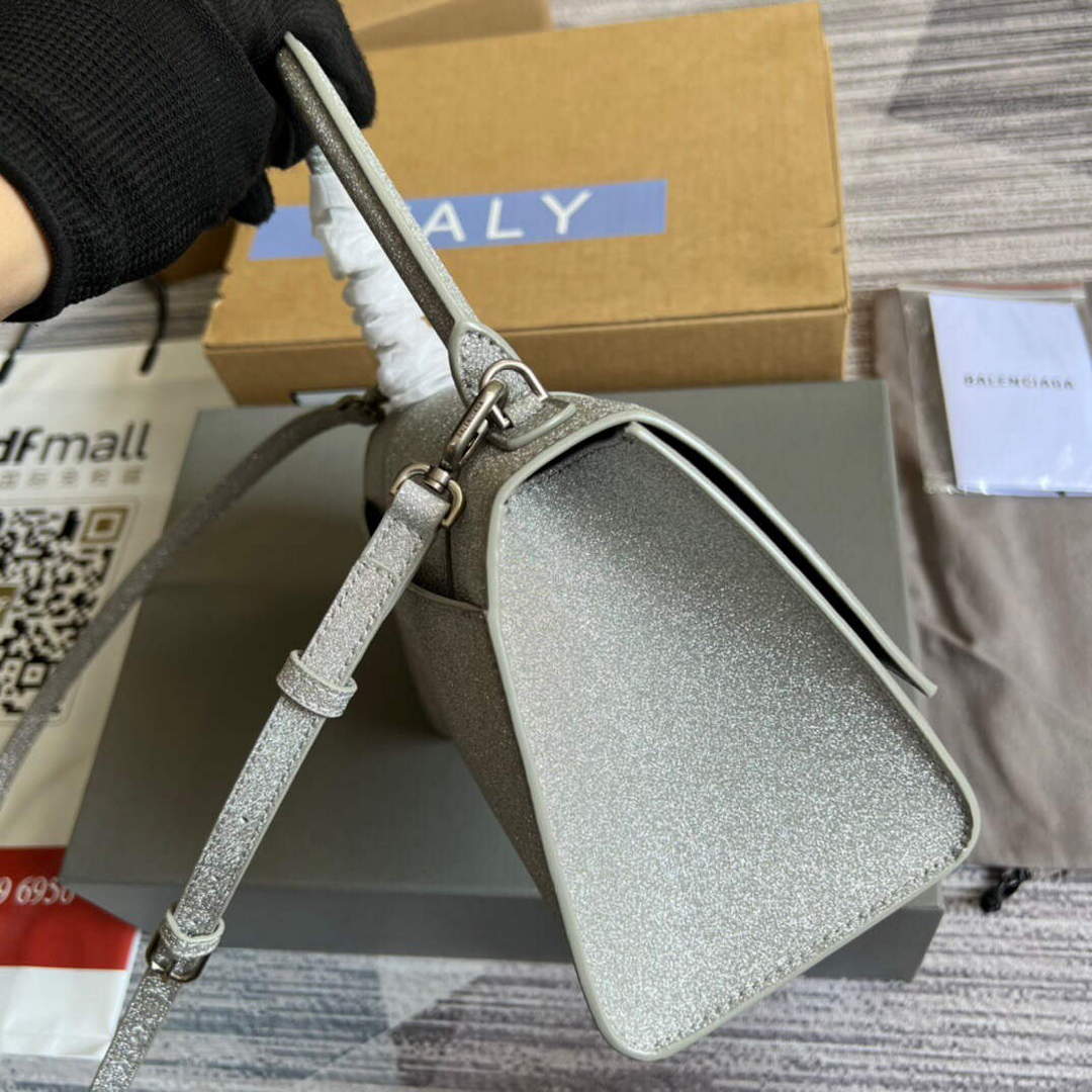 Balenciaga 593546 Flash drilling Hourglass Small Top Handle Bag Gray | balenciaga 593546 flash drilling hourglass small top handle bag 024