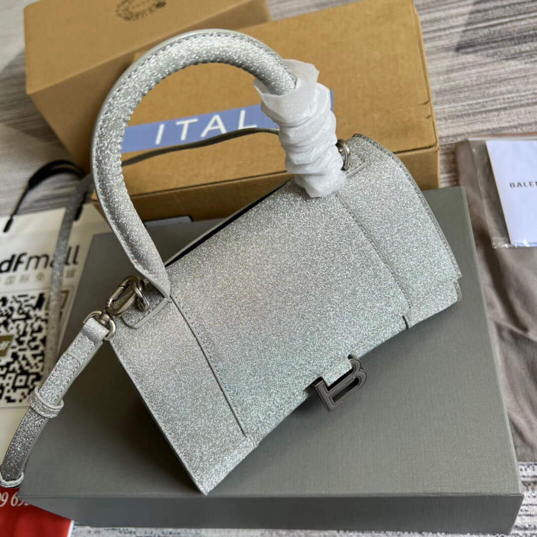 Balenciaga 593546 Flash drilling Hourglass Small Top Handle Bag Gray | balenciaga 593546 flash drilling hourglass small top handle bag 025