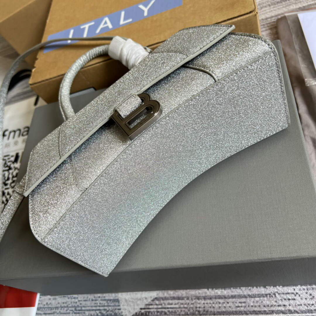 Balenciaga 593546 Flash drilling Hourglass Small Top Handle Bag Gray | balenciaga 593546 flash drilling hourglass small top handle bag 027