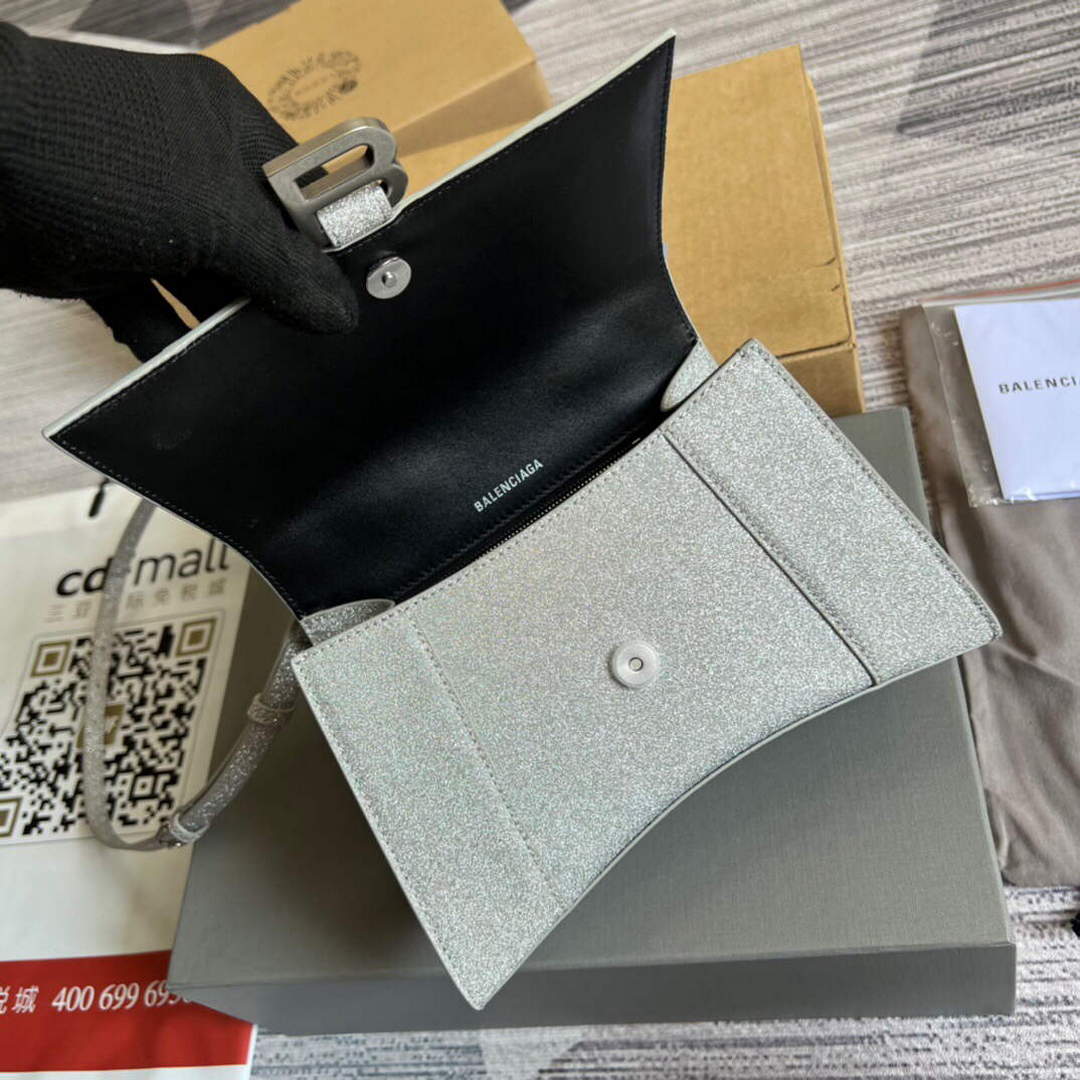 Balenciaga 593546 Flash drilling Hourglass Small Top Handle Bag Gray | balenciaga 593546 flash drilling hourglass small top handle bag 028