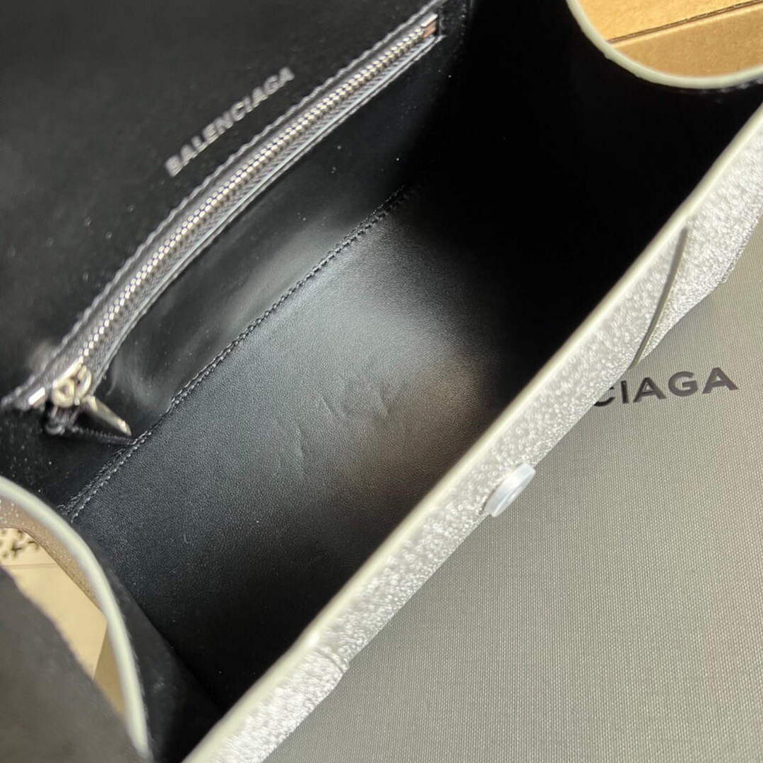 Balenciaga 593546 Flash drilling Hourglass Small Top Handle Bag Gray | balenciaga 593546 flash drilling hourglass small top handle bag 030