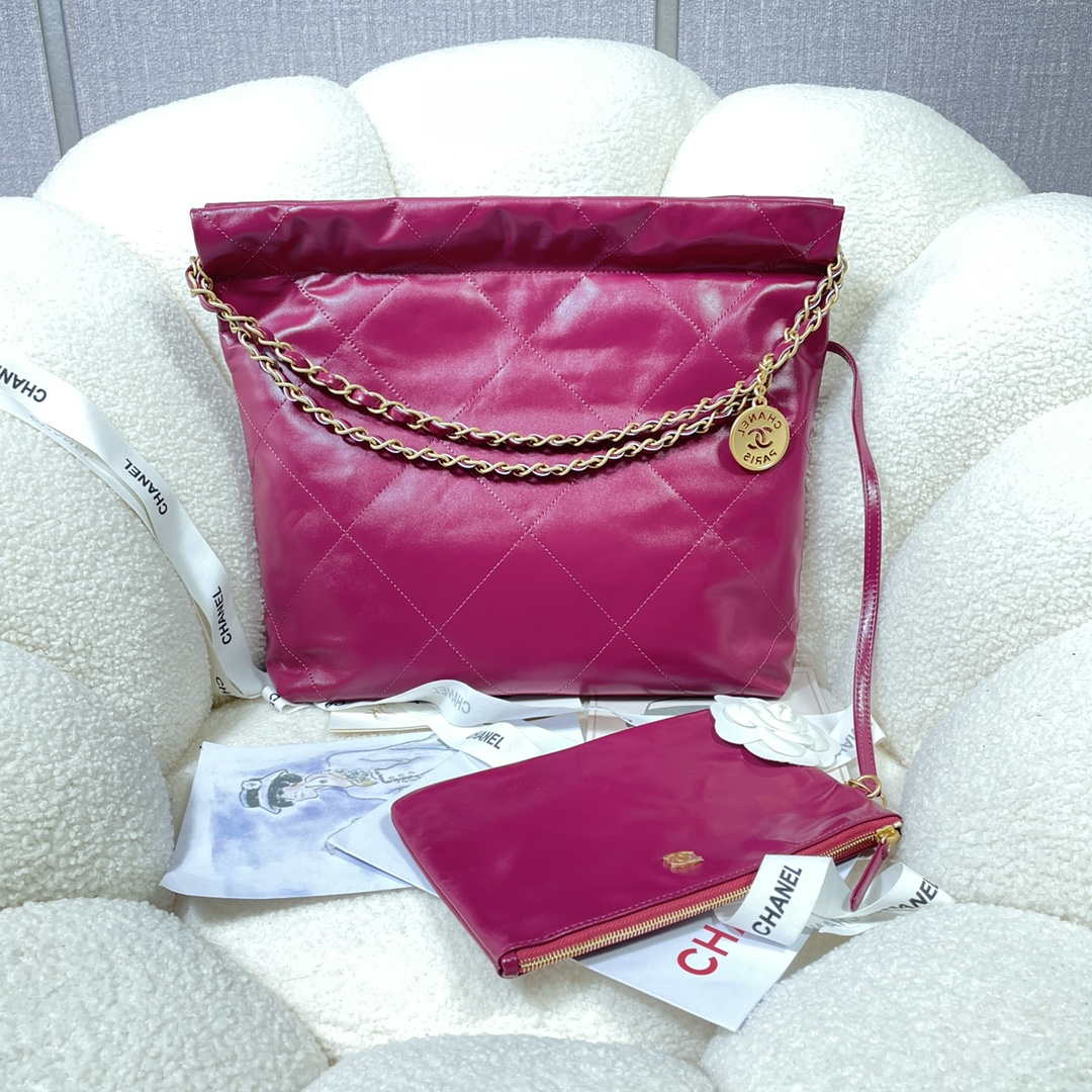 Chanel 22 Small Handbag Shiny Calfskin AS3260 Rose Red | chanel 22 small handbag shiny calfskin as3260 rose red 002