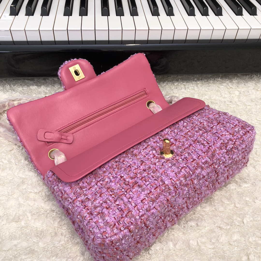 Chanel A01112 Flap Handbag Classic Bag Tweed Pink | chanel a01112 flap handbag classic bag tweed pink 005