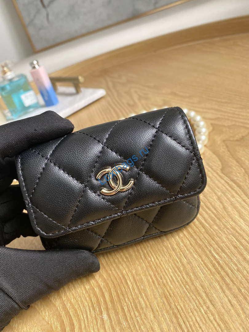 Chanel A81181 22 Spring/Summer Pearl chain belt bag Black | chanel a81181 22 spring summer pearl chain belt bag black 003