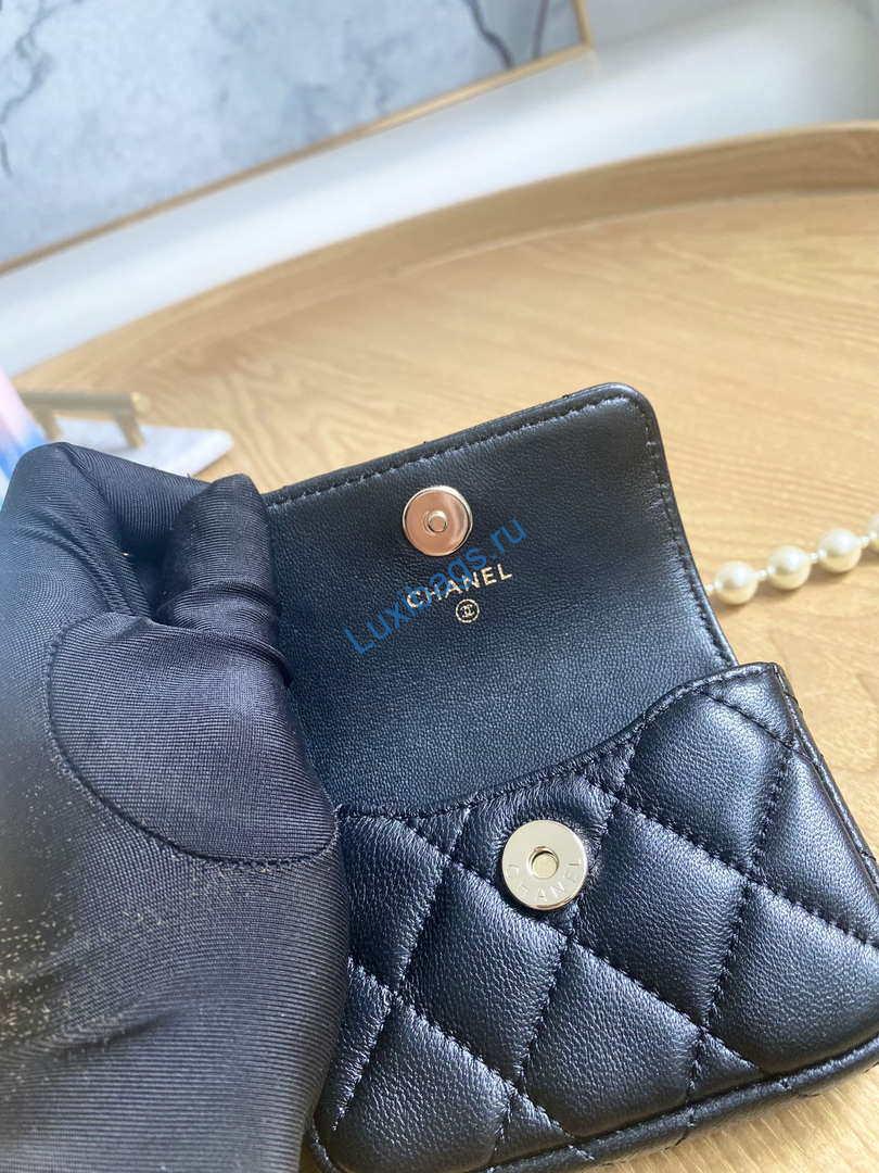 Chanel A81181 22 Spring/Summer Pearl chain belt bag Black | chanel a81181 22 spring summer pearl chain belt bag black 006