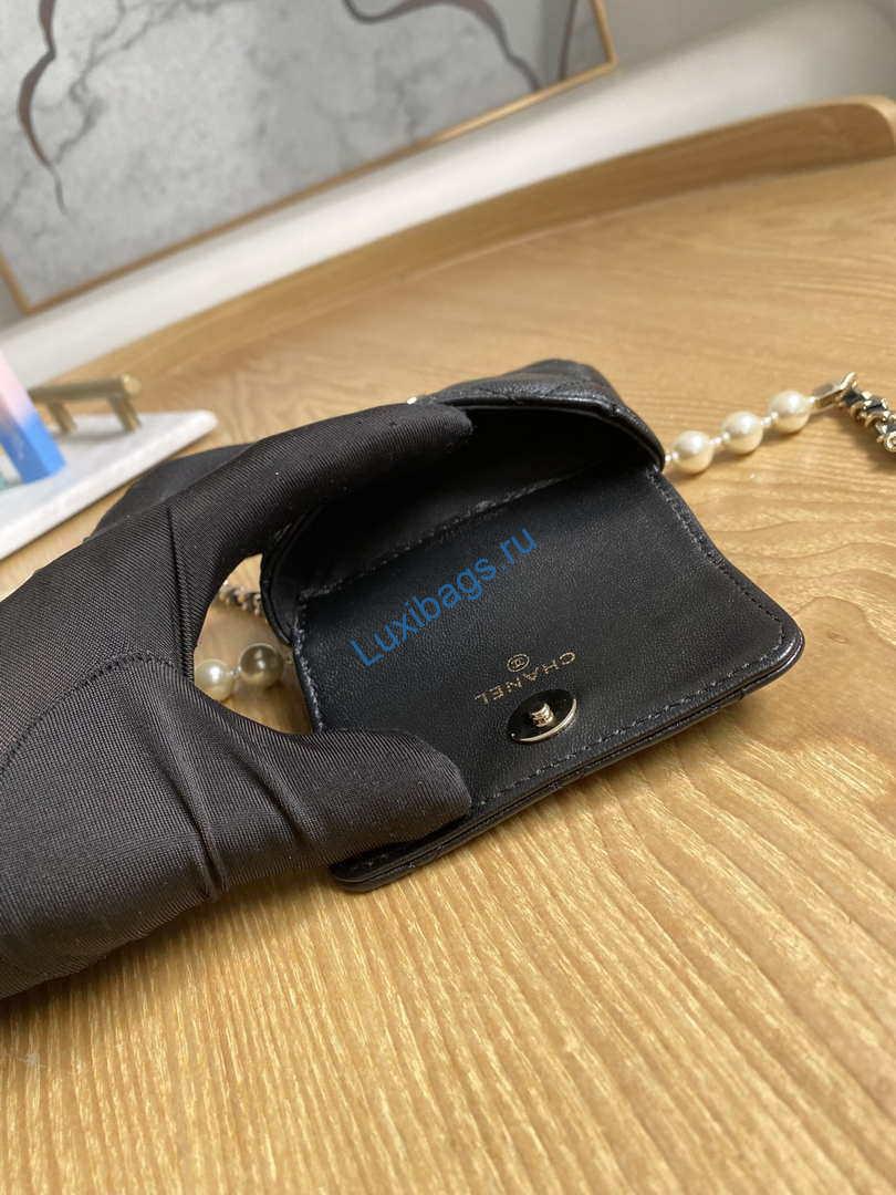 Chanel A81181 22 Spring/Summer Pearl chain belt bag Black | chanel a81181 22 spring summer pearl chain belt bag black 007