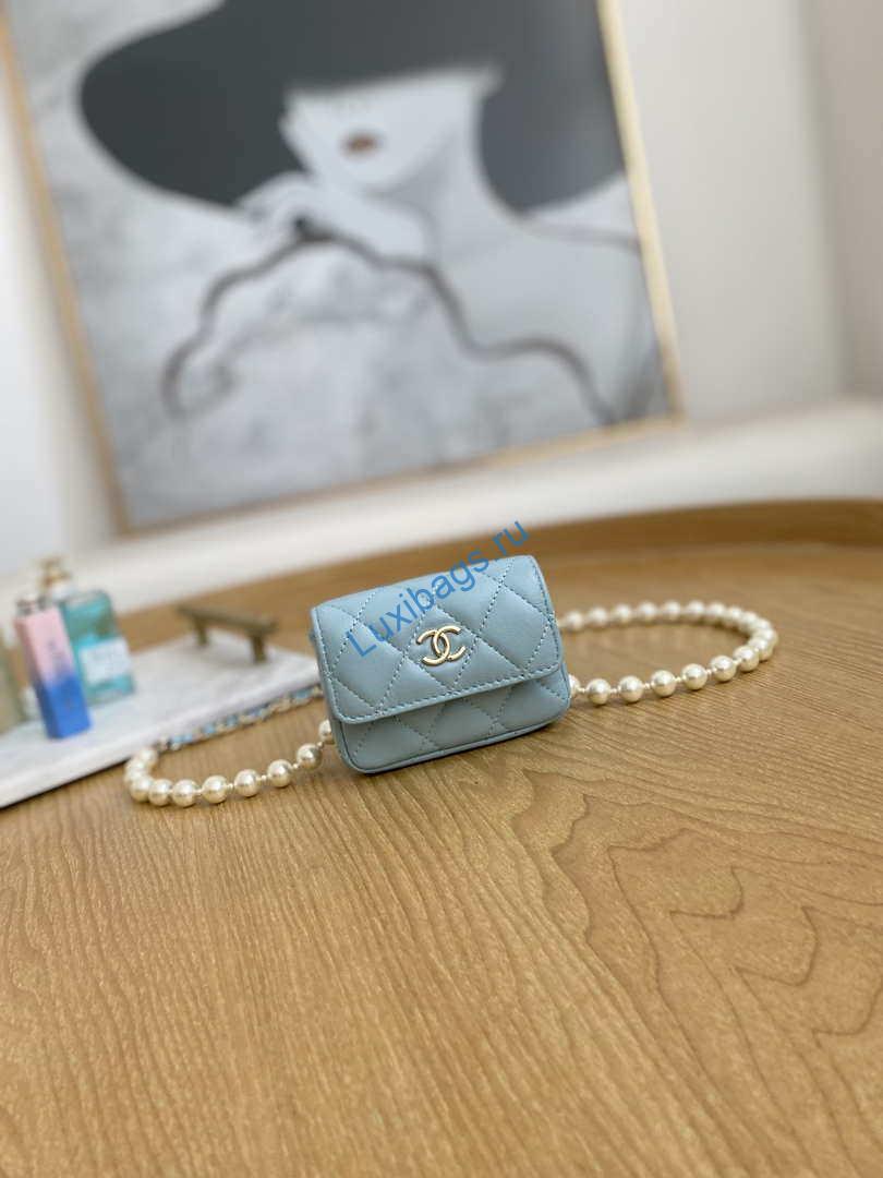 Chanel A81181 22 Spring/Summer Pearl chain belt bag Blue